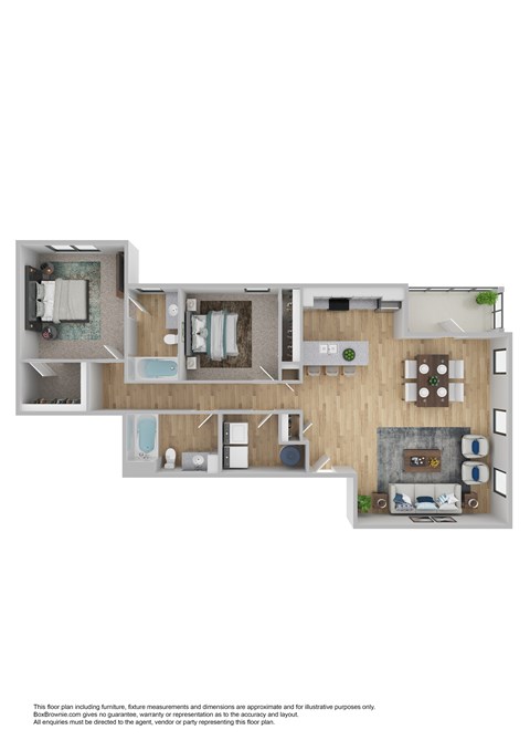 Floor plan for 2 beds, 2 baths, 1228 sqft